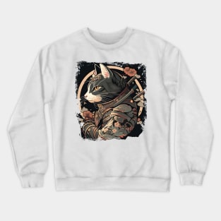 Japanese Cat Samurai Katana Sameowrai Anime Funny Crewneck Sweatshirt